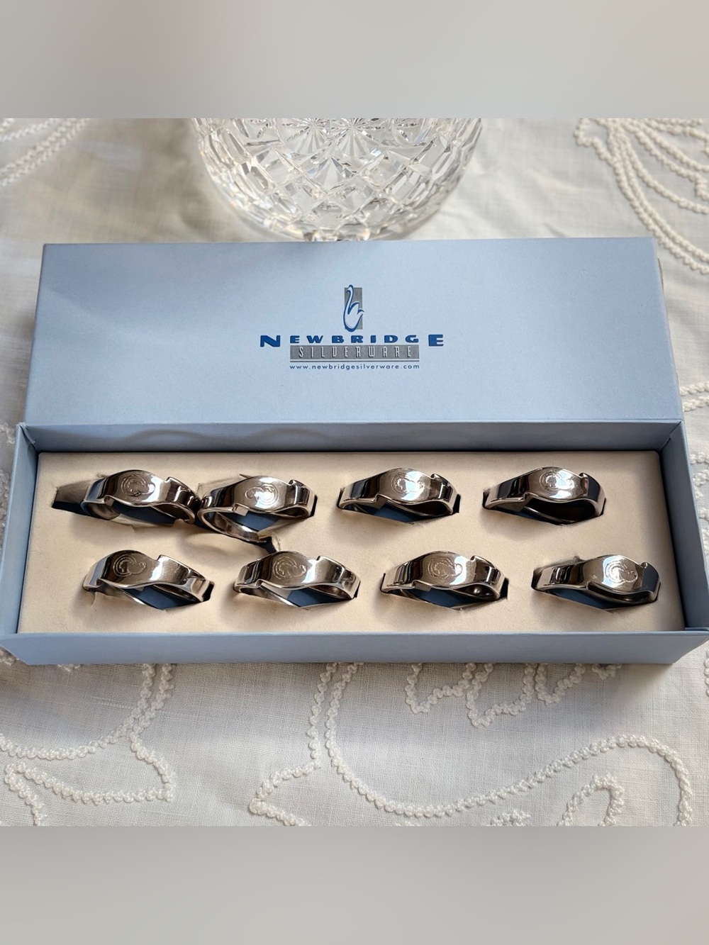 Napkin Rings Silver Plate  Waterford Newbridge Sleek Modern Seahorse Set 8 Box